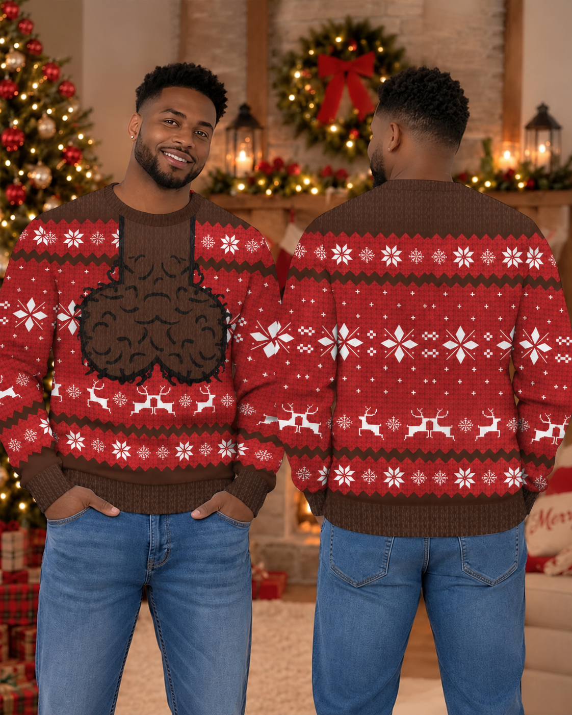 Adult Black Santa Nut Sack Ugly Xmas Sweater