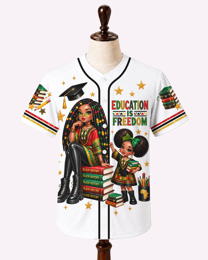 Education Is Freedom Baseball Jersey - Pan-African Teacher Shirt