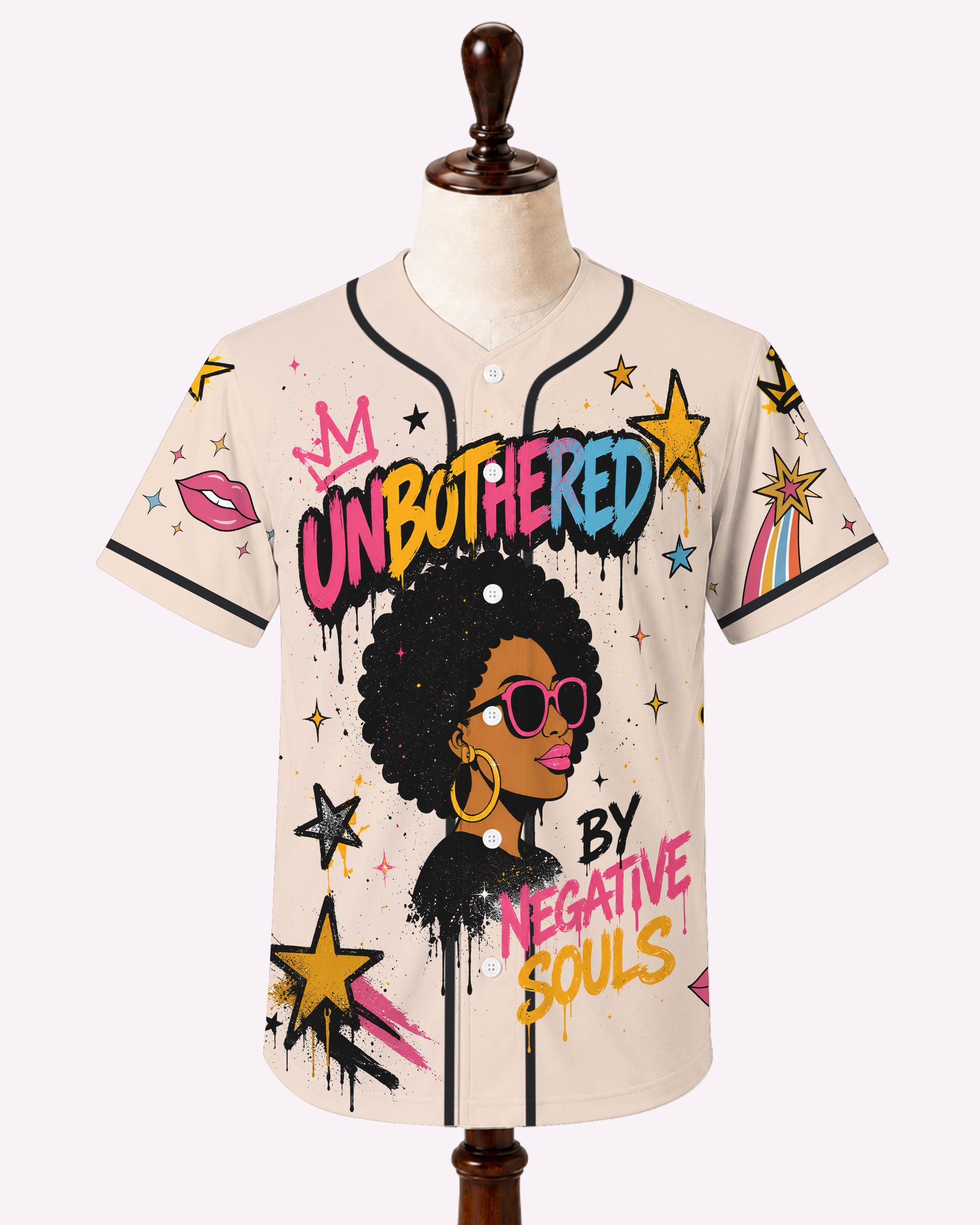 Unbothered By Negative Souls Baseball Jersey - Overqualified Underpaid Unbothered Black Woman Afro Queen Apparel