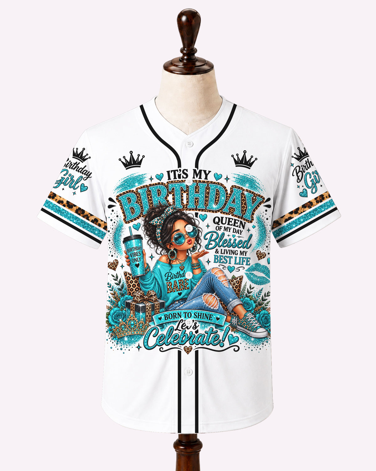 Born To Shine Birthday Queen Jersey - Black Girl Celebration Shirt