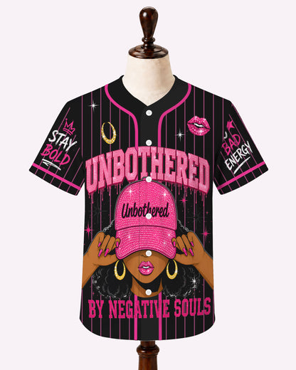 Unbothered Black Woman Baseball Jersey – Protected, Focused & At Peace Above the Noise
