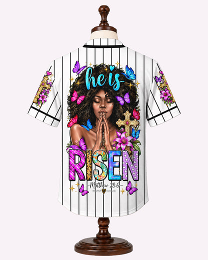 He Is Risen Butterfly Baseball Jersey - Praying Black Woman Top