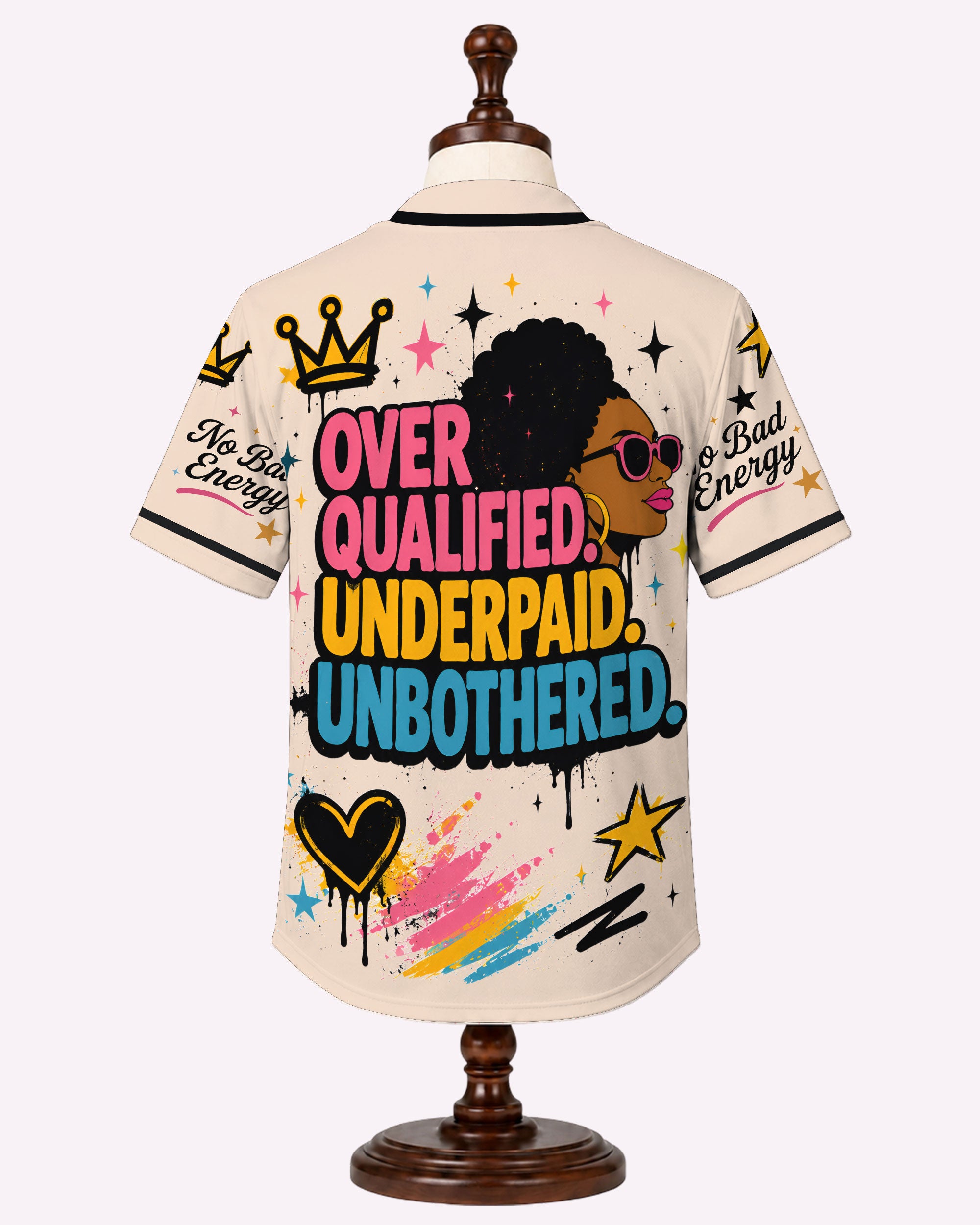 Unbothered By Negative Souls Baseball Jersey - Overqualified Underpaid Unbothered Black Woman Afro Queen Apparel