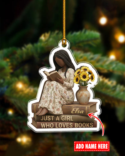 Custom Just A Girl Who Loves Books Black Girl Acrylic Ornament