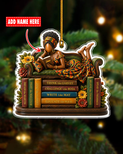 Personalized Black Woman Reading Books Acrylic Ornament