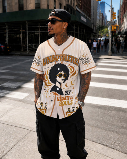 Black Woman Unbothered Baseball Jersey – No Bad Vibes Afro Graphic