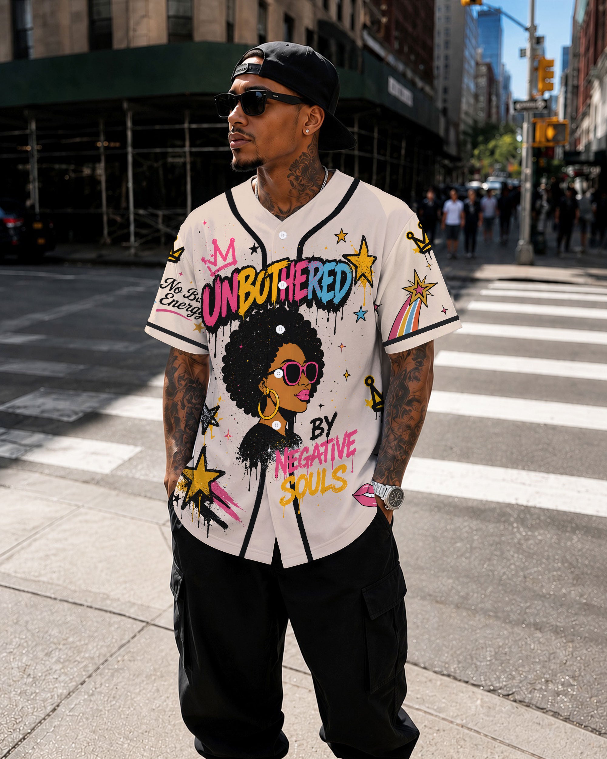 Unbothered By Negative Souls Baseball Jersey - Overqualified Underpaid Unbothered Black Woman Afro Queen Apparel