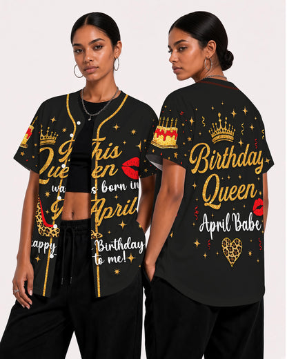 This Queen Was Born In April Black Girl Birthday Baseball Jersey