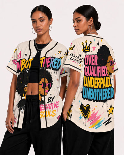 Unbothered By Negative Souls Baseball Jersey - Overqualified Underpaid Unbothered Black Woman Afro Queen Apparel