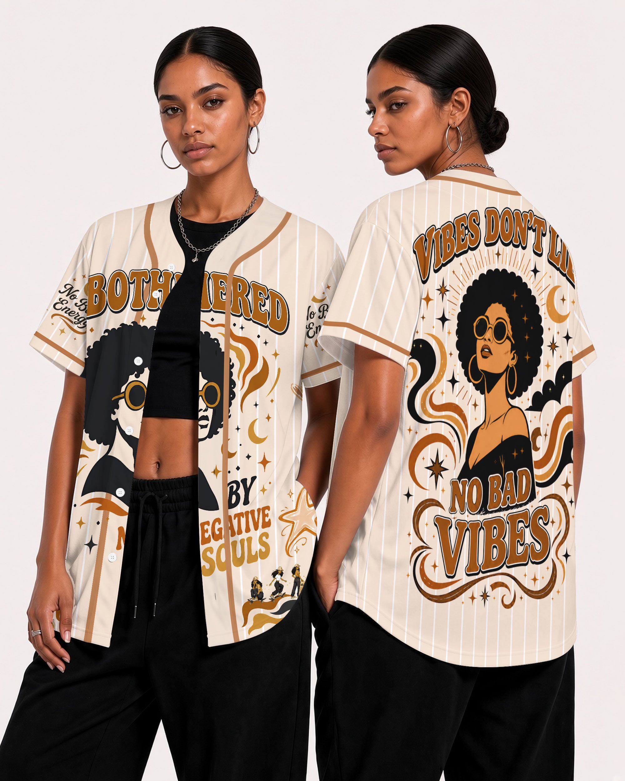 Black Woman Unbothered Baseball Jersey – No Bad Vibes Afro Graphic