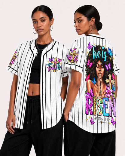 He Is Risen Butterfly Baseball Jersey - Praying Black Woman Top