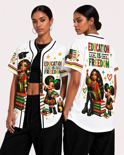 Education Is Freedom Baseball Jersey - Pan-African Teacher Shirt