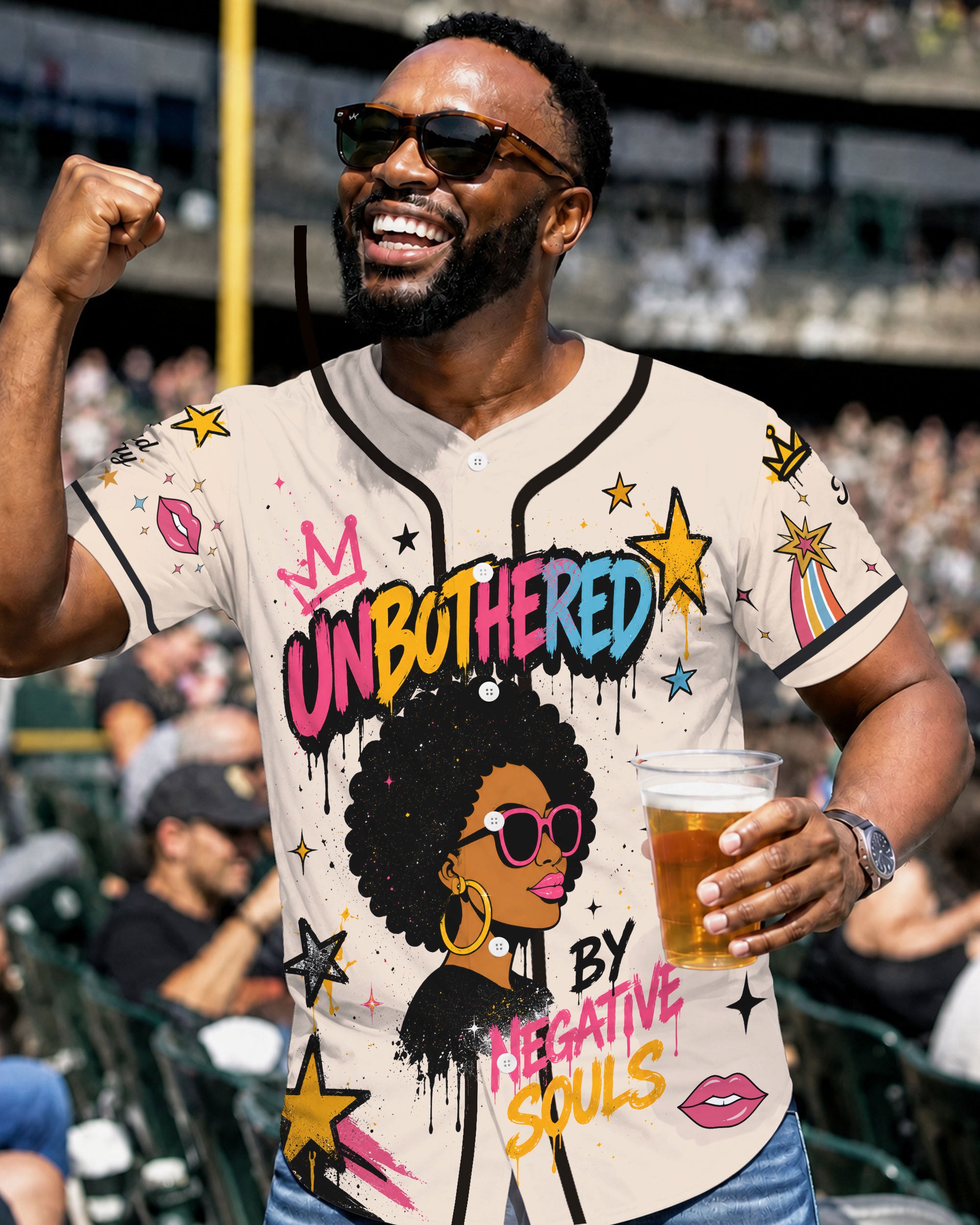 Unbothered By Negative Souls Baseball Jersey - Overqualified Underpaid Unbothered Black Woman Afro Queen Apparel