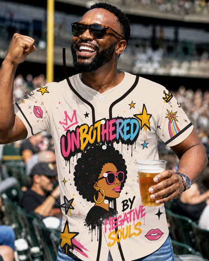 Unbothered By Negative Souls Baseball Jersey - Overqualified Underpaid Unbothered Black Woman Afro Queen Apparel