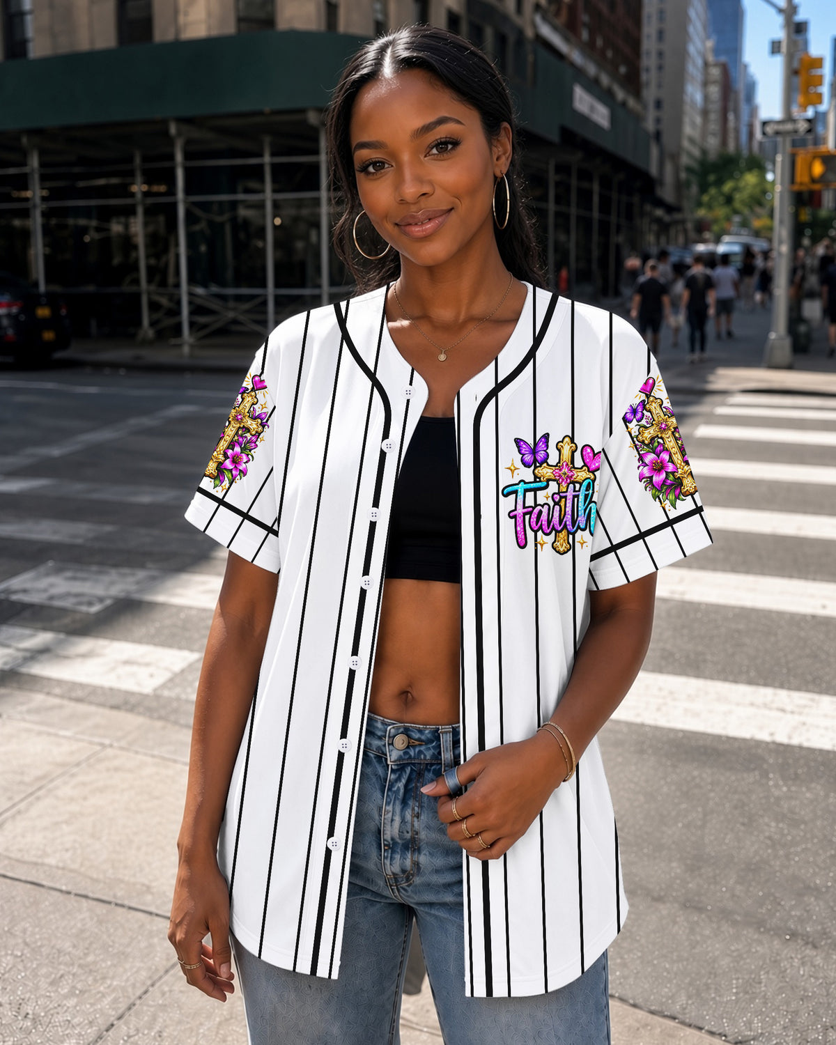 He Is Risen Butterfly Baseball Jersey - Praying Black Woman Top