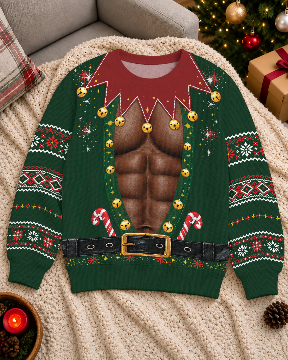 Black Men's Funny Abs Christmas Ugly Sweater