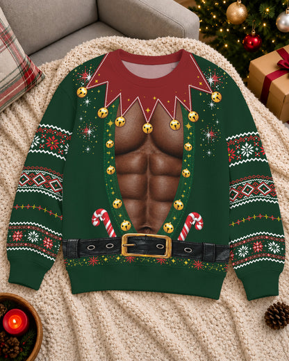 Black Men's Funny Abs Christmas Ugly Sweater