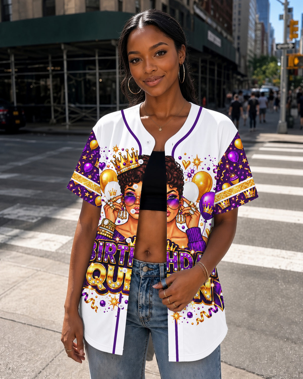 Purple Birthday Queen Baseball Jersey - Royal Black Queen Shirt