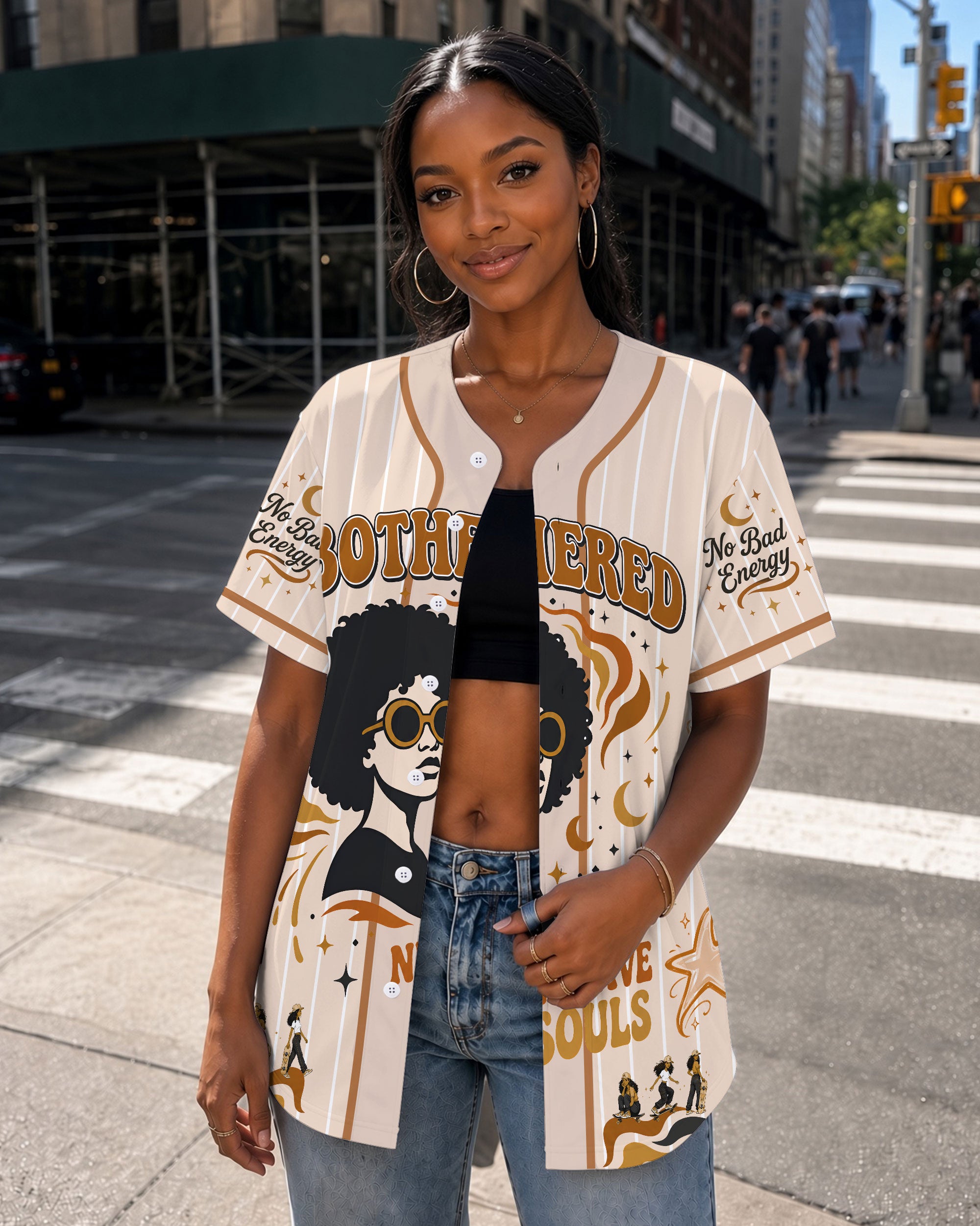 Black Woman Unbothered Baseball Jersey – No Bad Vibes Afro Graphic