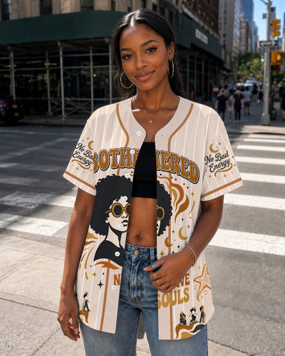 Black Woman Unbothered Baseball Jersey – No Bad Vibes Afro Graphic