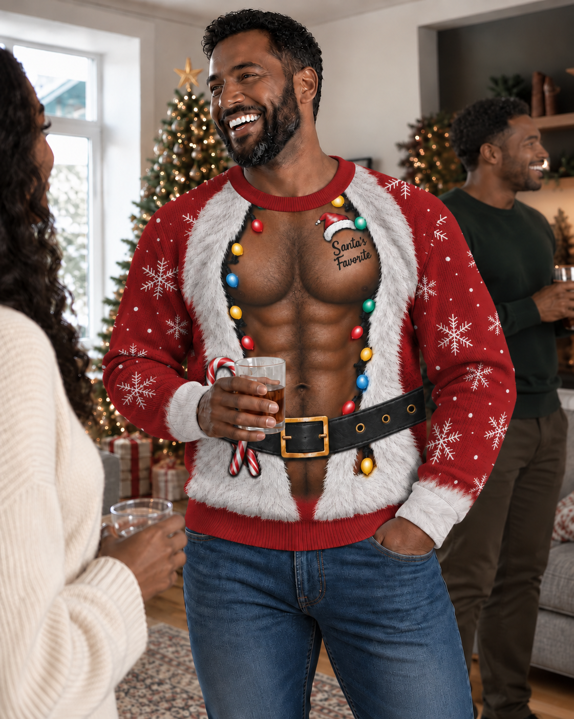 Sexy Black Santa Muscle Ugly Xmas Sweater