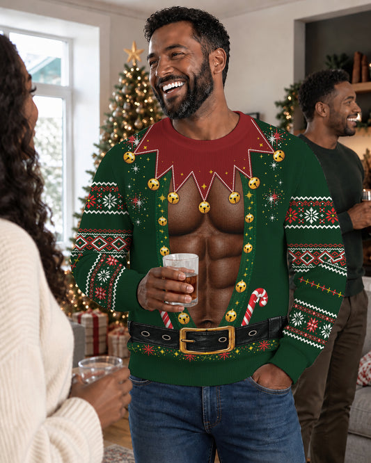 Black Men's Funny Abs Christmas Ugly Sweater