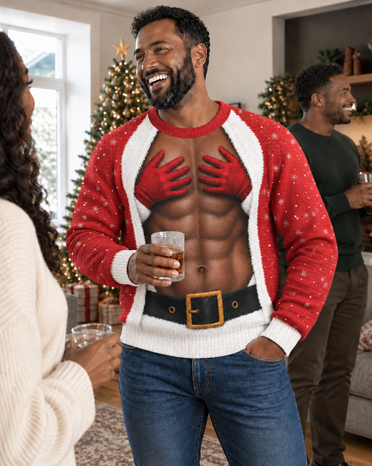 Black Santa Red Gloves Muscle Christmas Sweatshirt