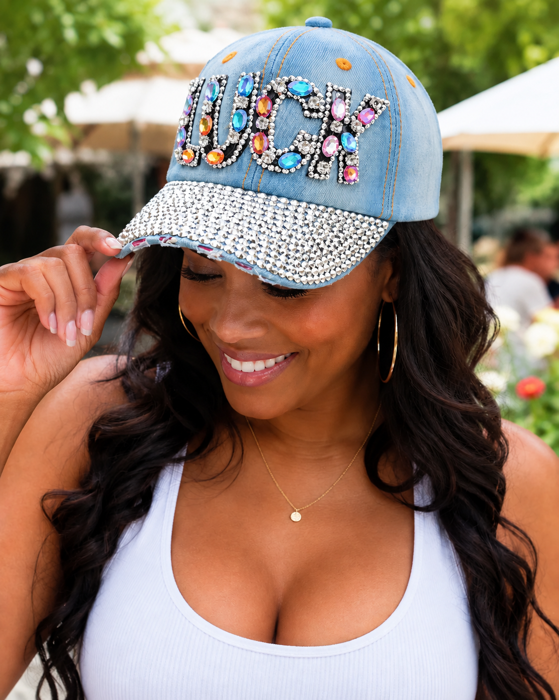 Blue Denim Rhinestone Cap – Empower Black Culture, Bold Style