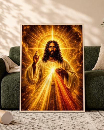 Black Jesus Divine Mercy Canvas Wall Art - African American Christian Home Decor