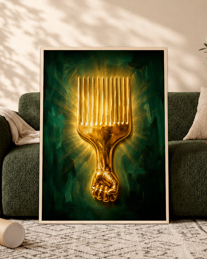 Black Power Afro Pick Canvas Wall Art - Black Pride Home Decor