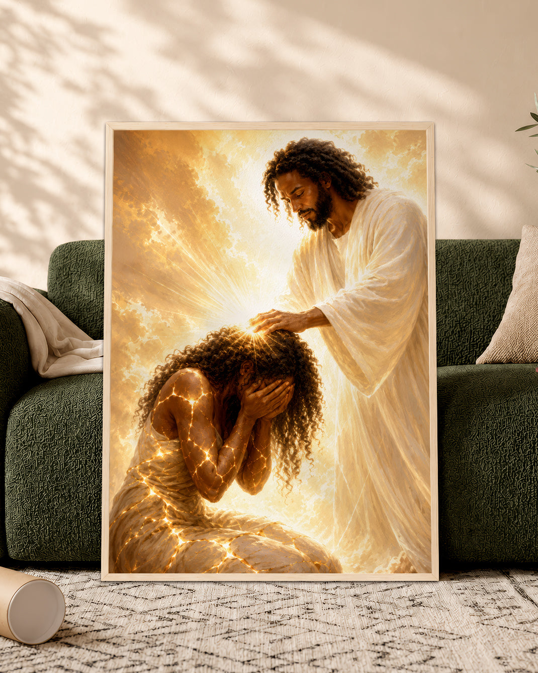 Black Jesus Healing Prayer Canvas Wall Art - African American Christian Home Decor