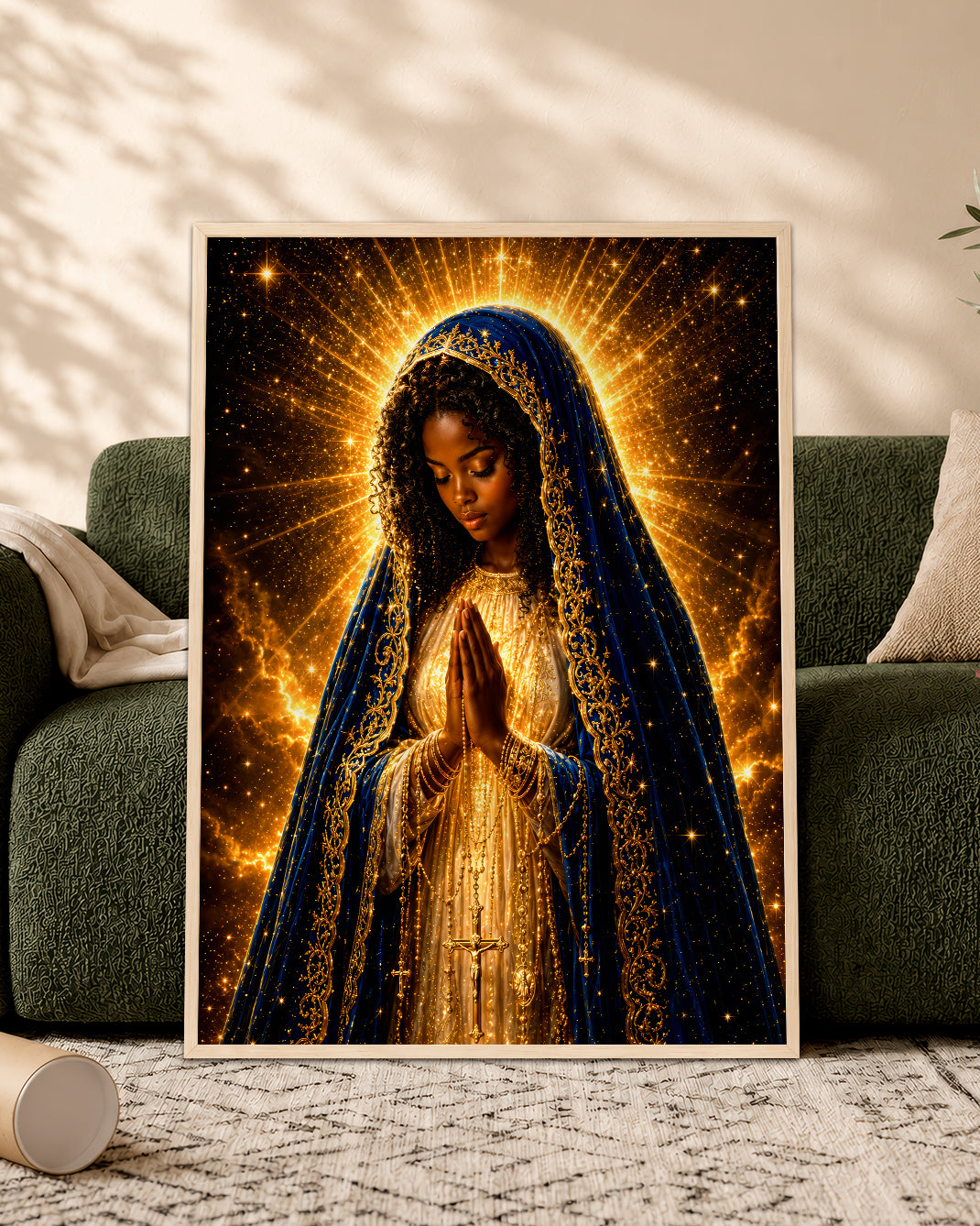 African American Virgin Mary Canvas - Black Christian Wall Art