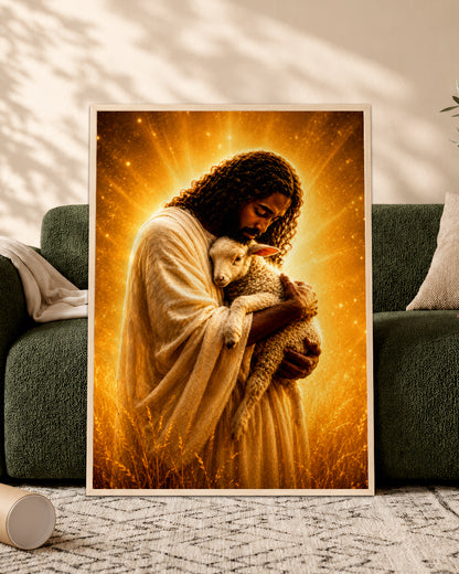 Black Jesus The Good Shepherd Canvas - African American Christian Wall Art