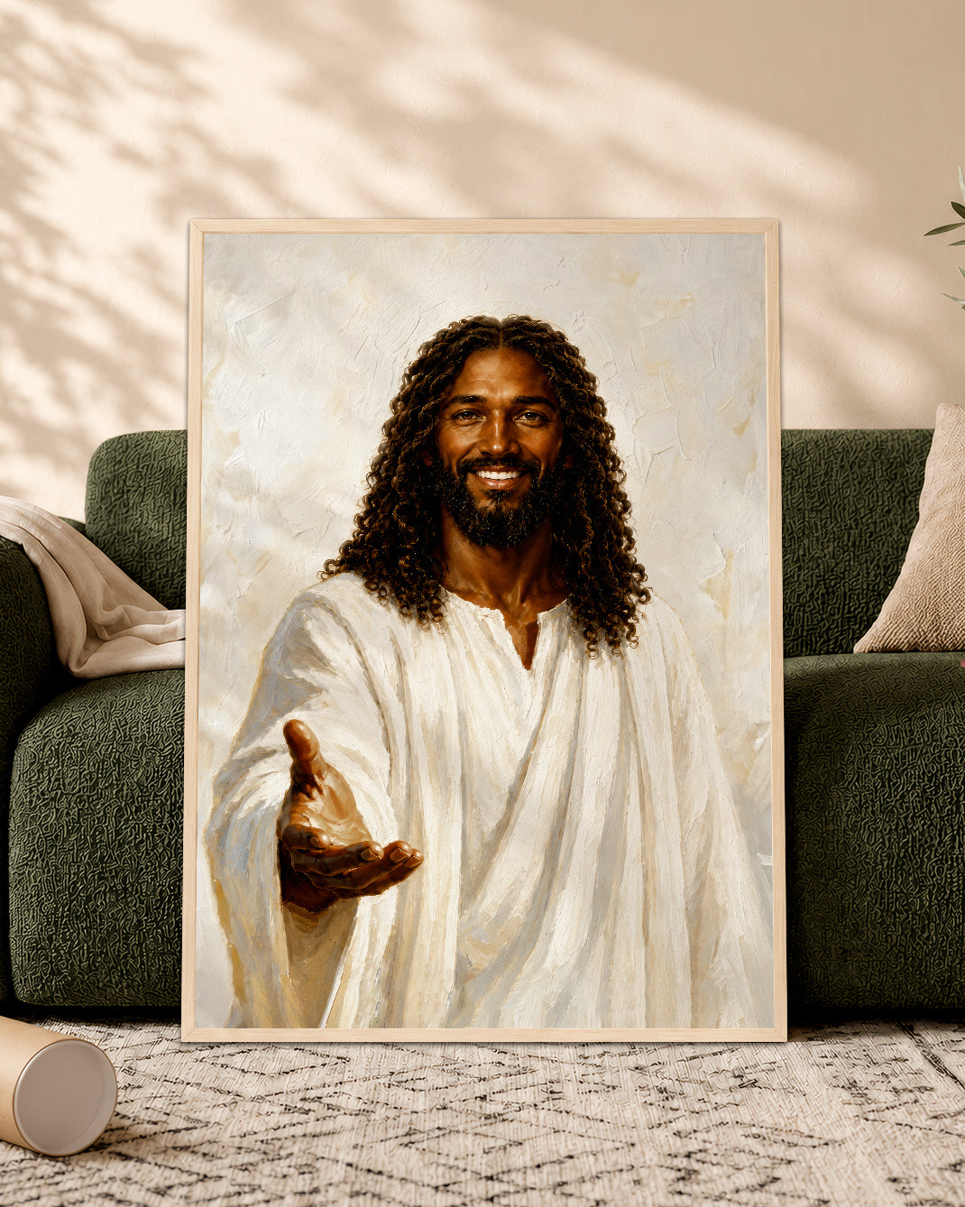 Black Jesus Open Arms Canvas Wall Art - African American Christian Home Decor