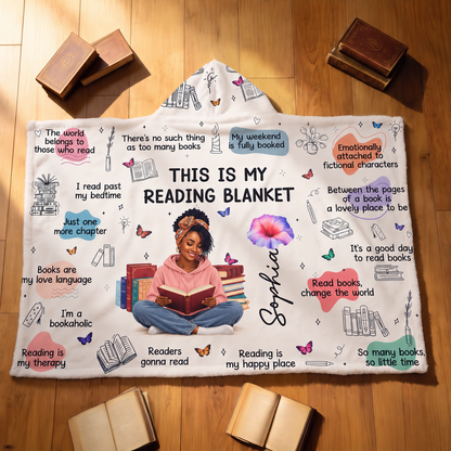 Black Girl Book Lover Personalized Reading Hooded Blanket