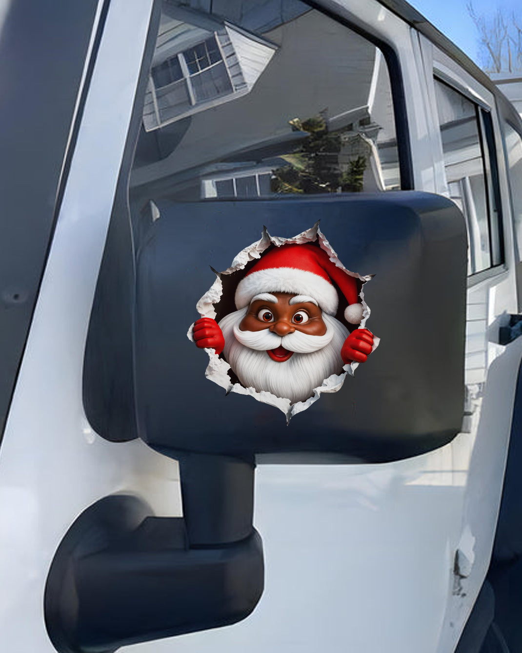 Black Santa Peeking Decal - African American Xmas Sticker