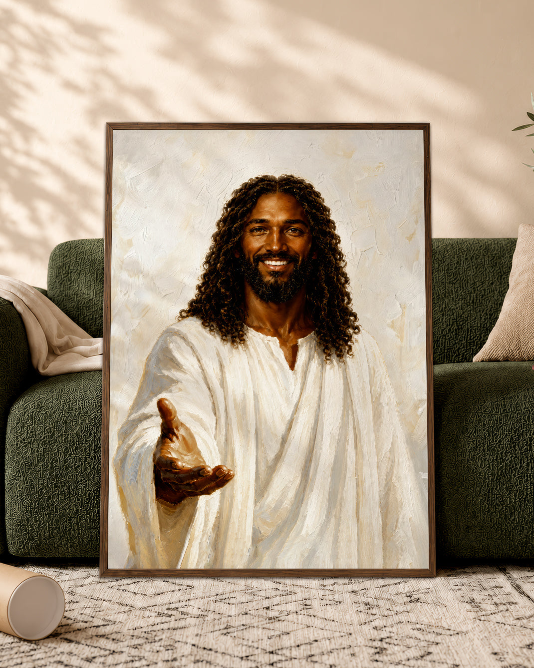 Black Jesus Open Arms Canvas Wall Art - African American Christian Home Decor