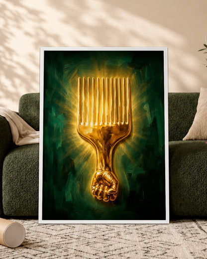 Black Power Afro Pick Canvas Wall Art - Black Pride Home Decor
