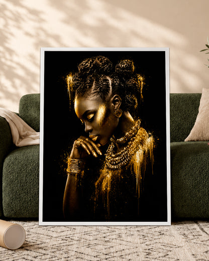 Black Queen Gold Canvas Wall Art - African American Woman Home Decor