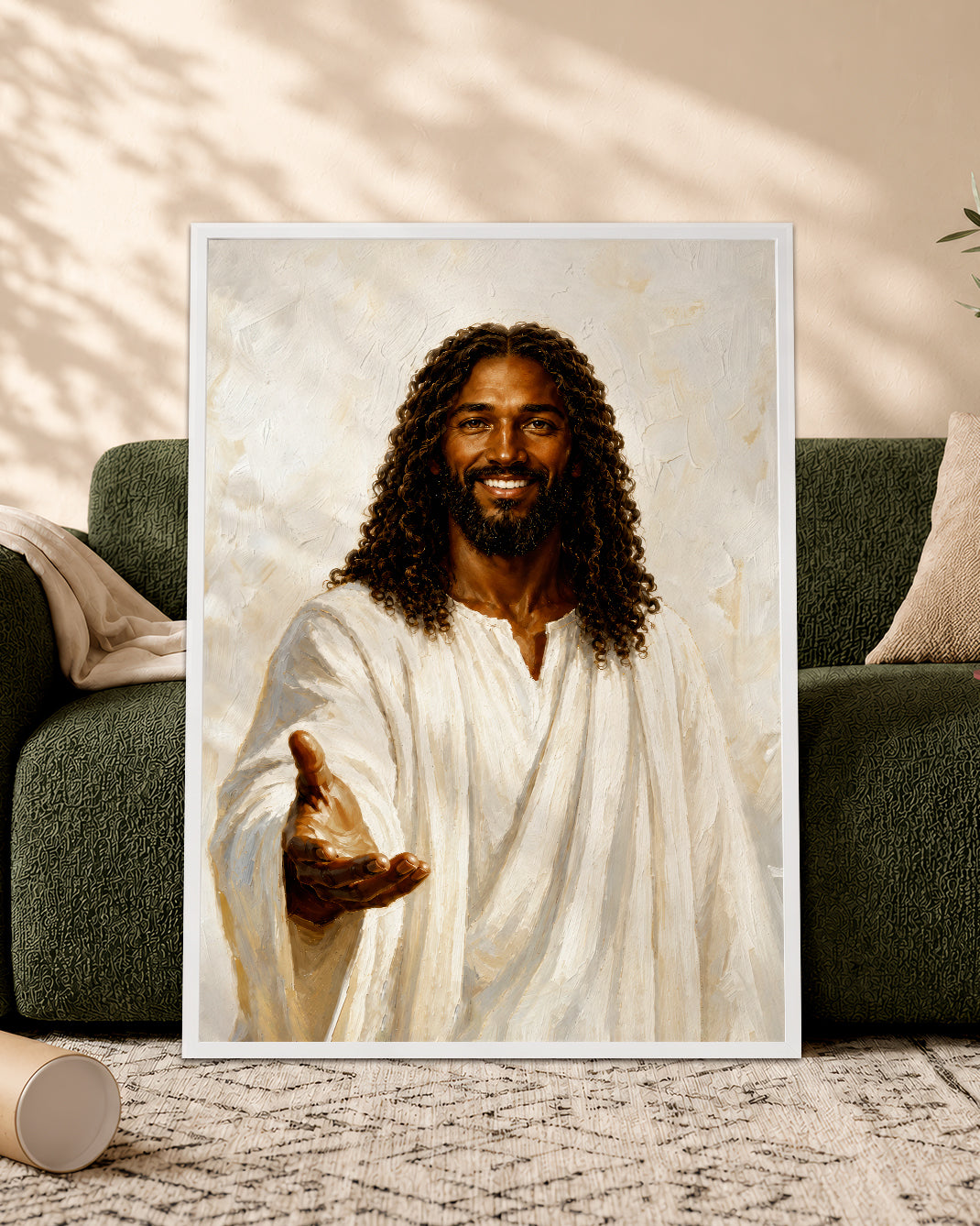 Black Jesus Open Arms Canvas Wall Art - African American Christian Home Decor