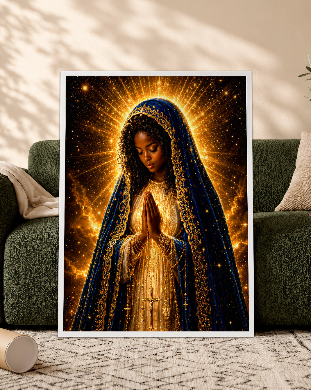 African American Virgin Mary Canvas - Black Christian Wall Art