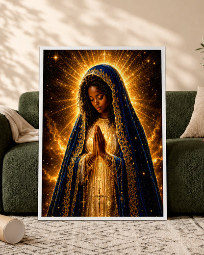 African American Virgin Mary Canvas - Black Christian Wall Art