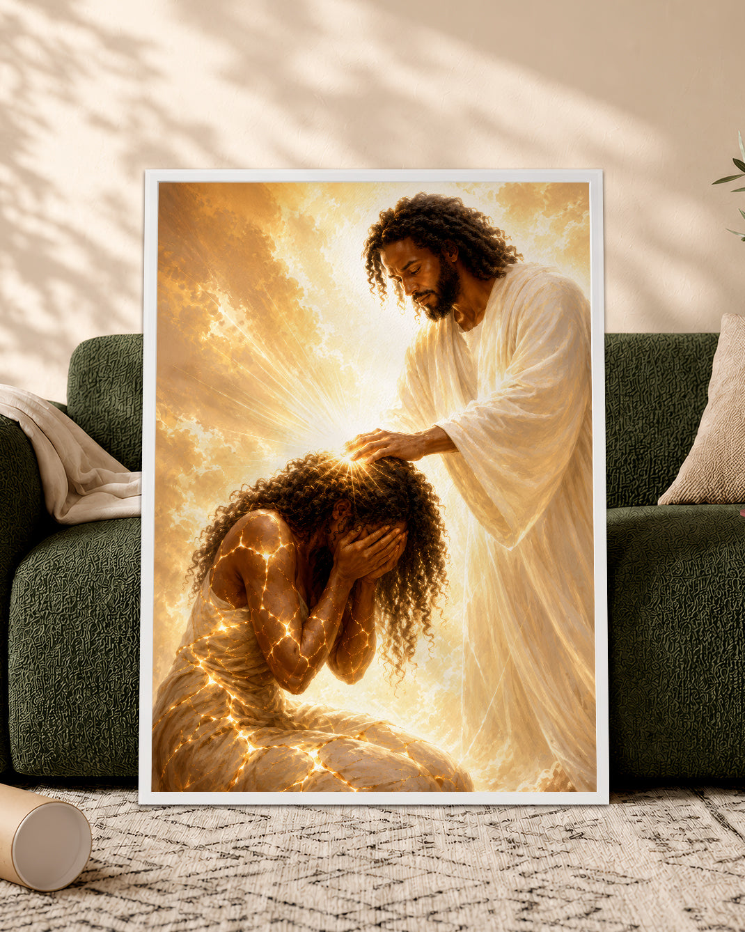 Black Jesus Healing Prayer Canvas Wall Art - African American Christian Home Decor