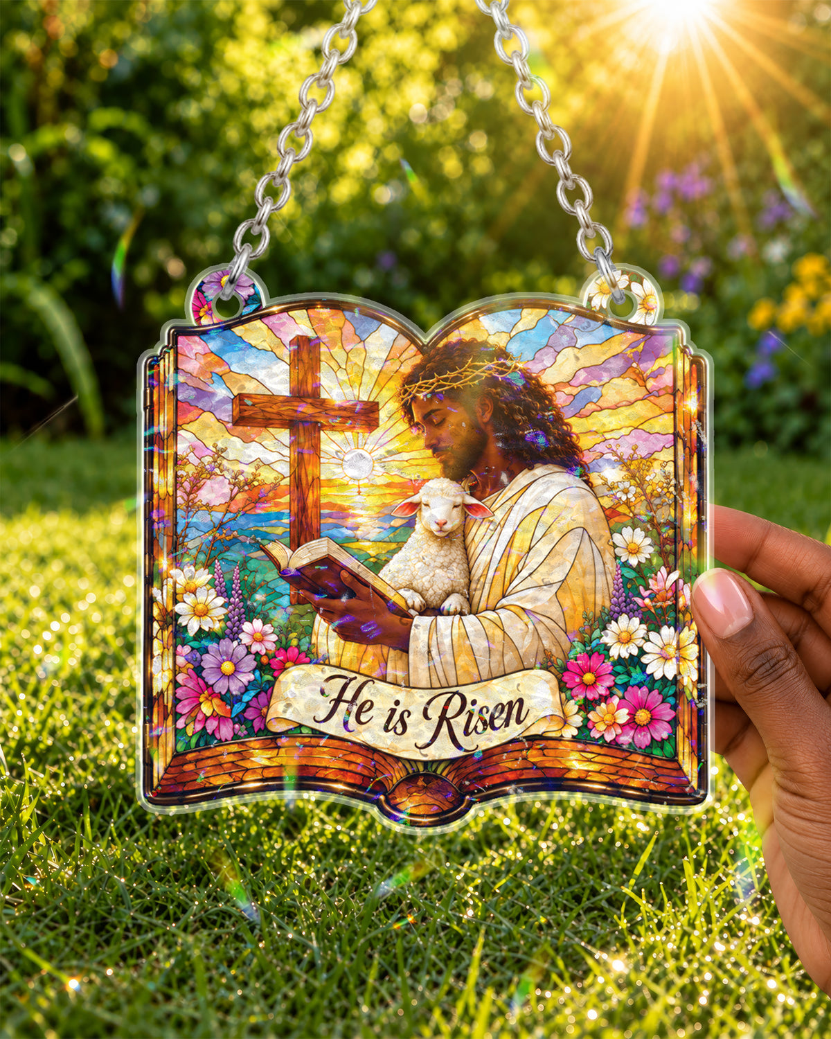 Black Jesus Good Shepherd Stained Easter Suncatcher