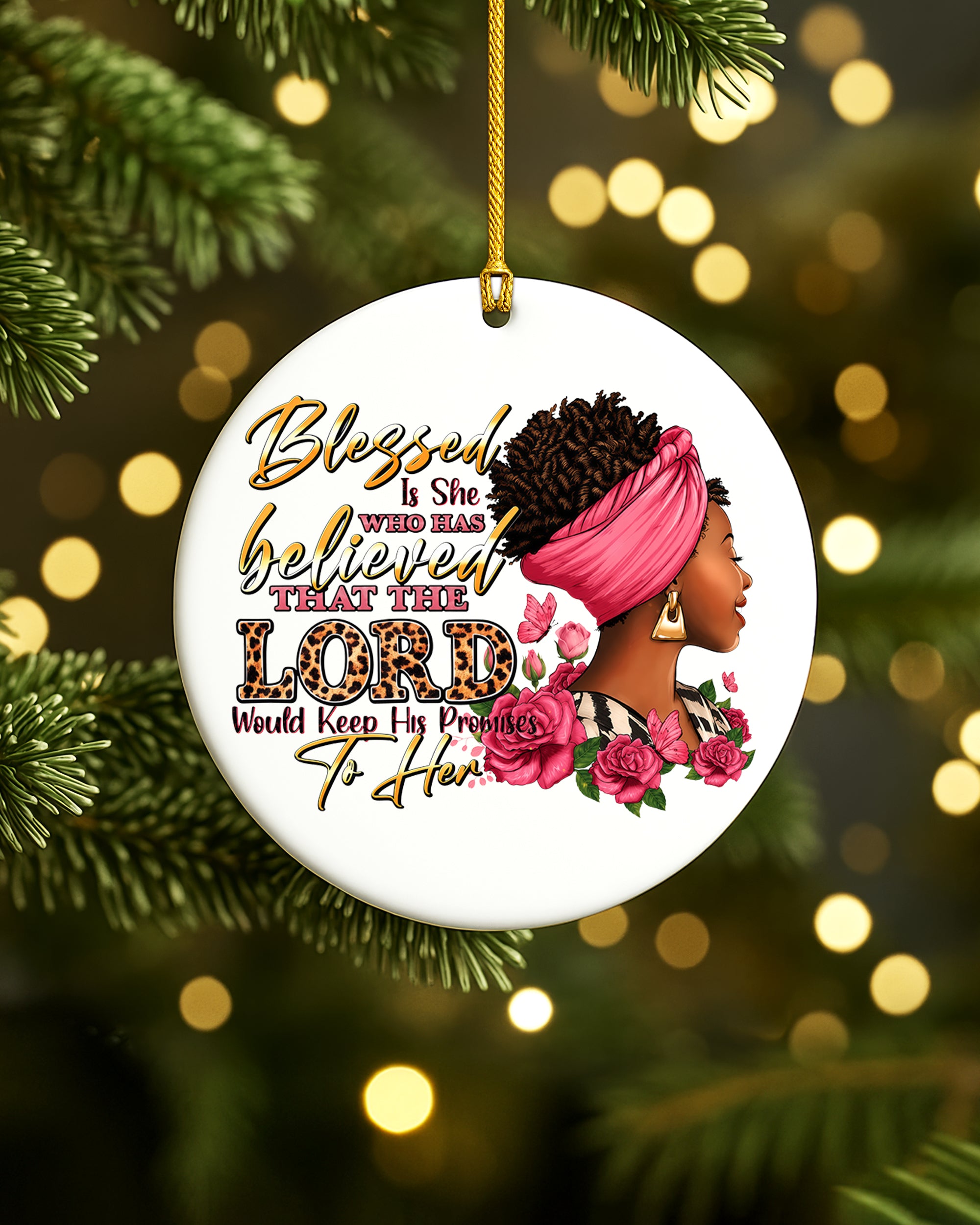 Black Woman Blessed by the Lord Christmas Ornament, Faith & God Ceramic Ornament