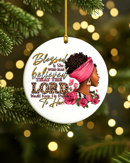 Black Woman Blessed by the Lord Christmas Ornament, Faith & God Ceramic Ornament