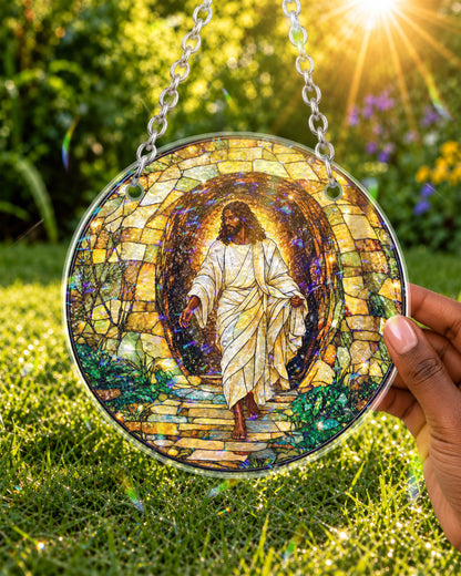 African American Risen Jesus Stained Suncatcher