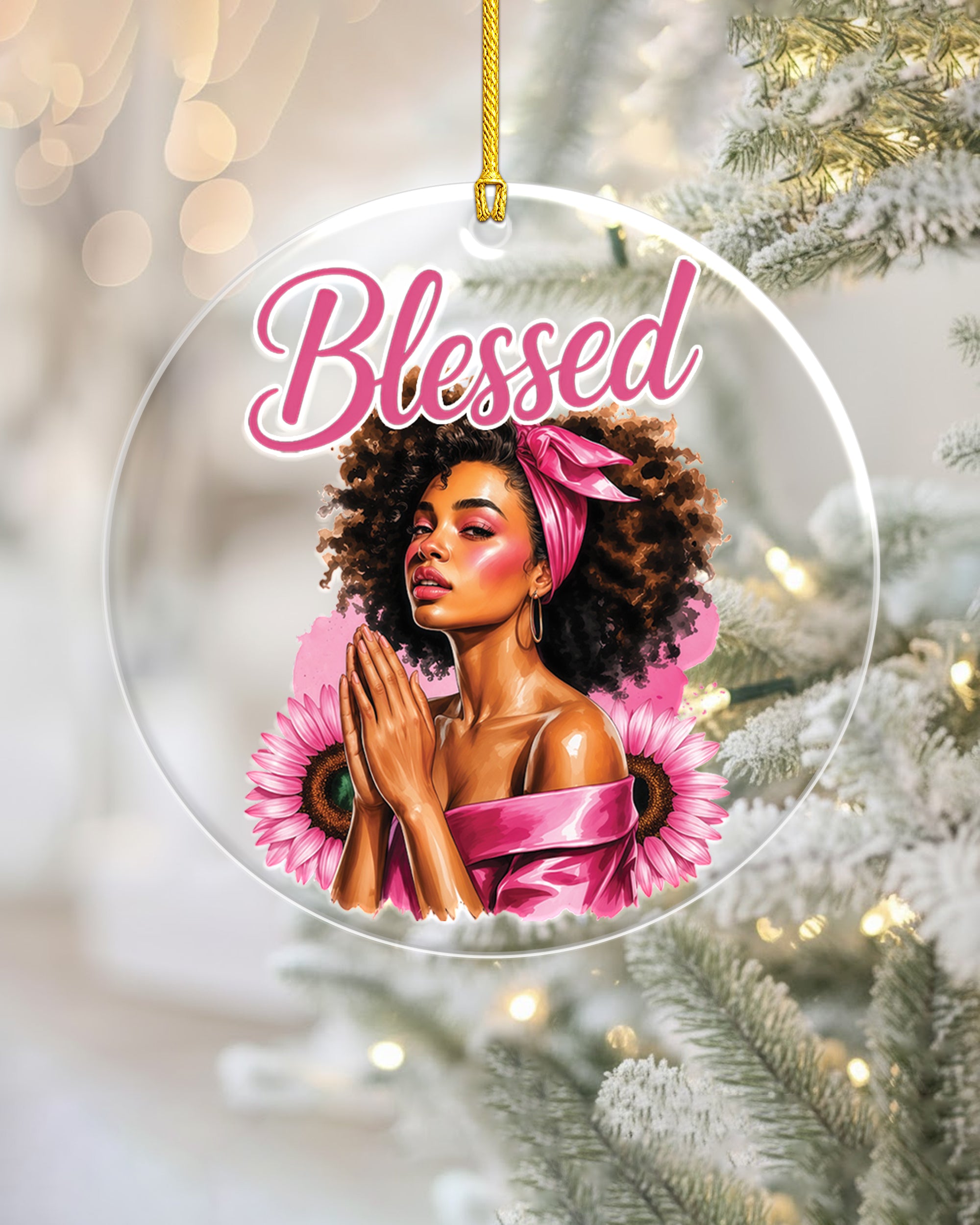 Blessed Black Woman Praying Acrylic Ornament