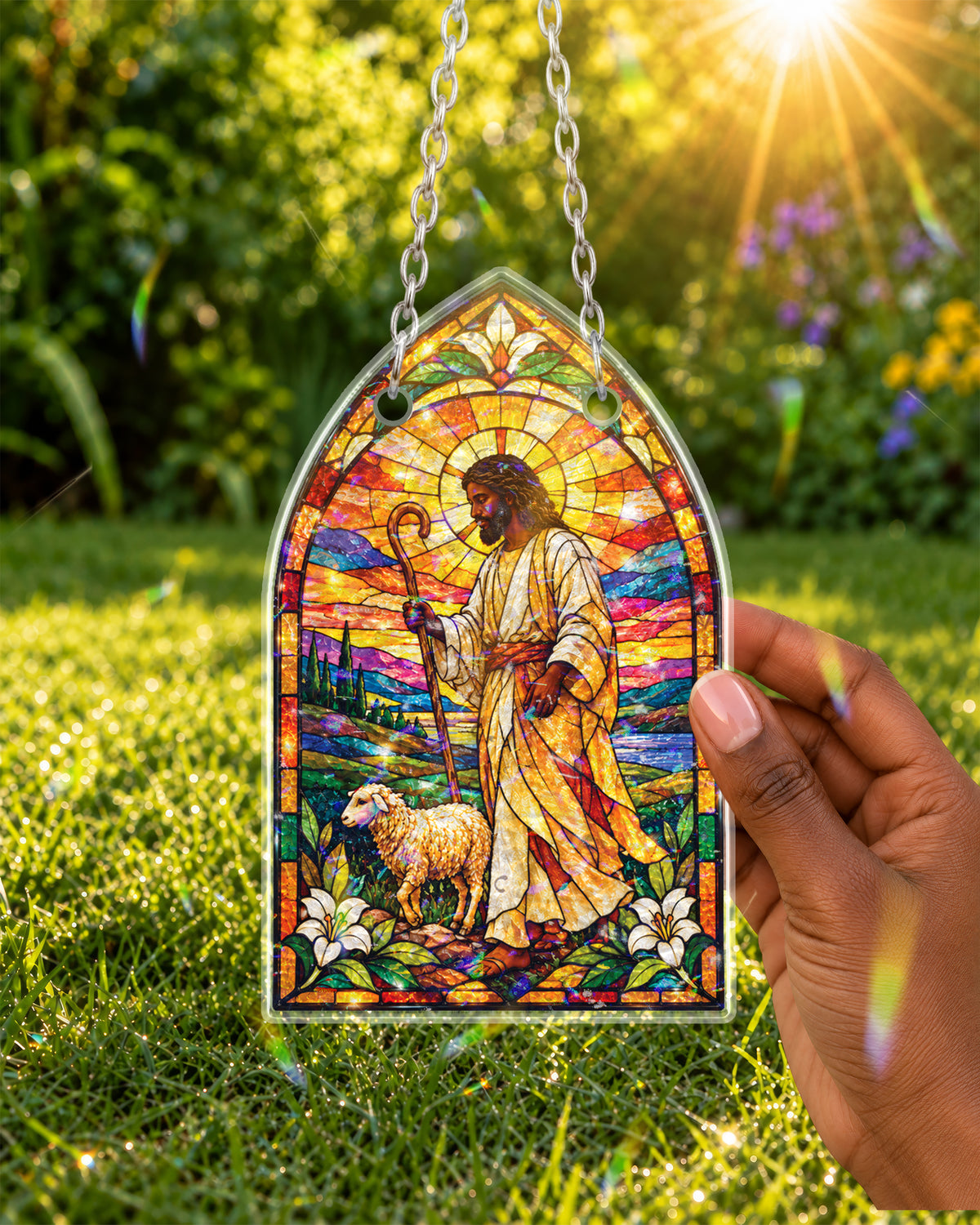 African American Good Shepherd Window Suncatcher