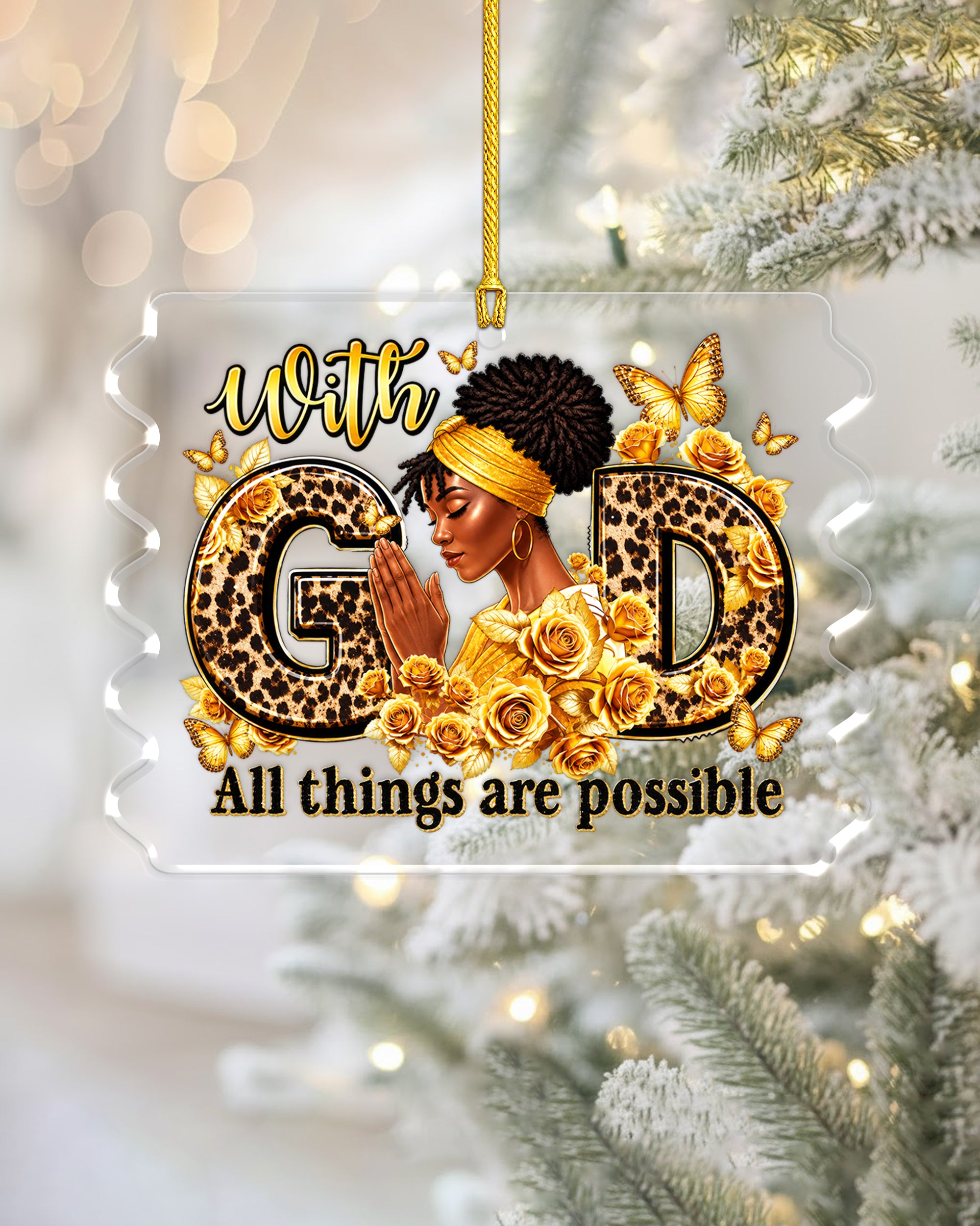 Black Woman Christian Ornament - With God All Things Are Possible Gift
